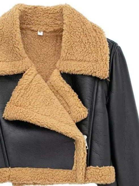 'Josselyn' Faux Fur Cropped Leather Jacket - Celes Fashion